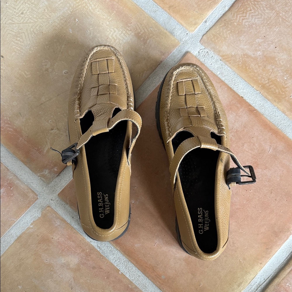G.H. Bass & Co. Tan Leather Woven Strap Loafers